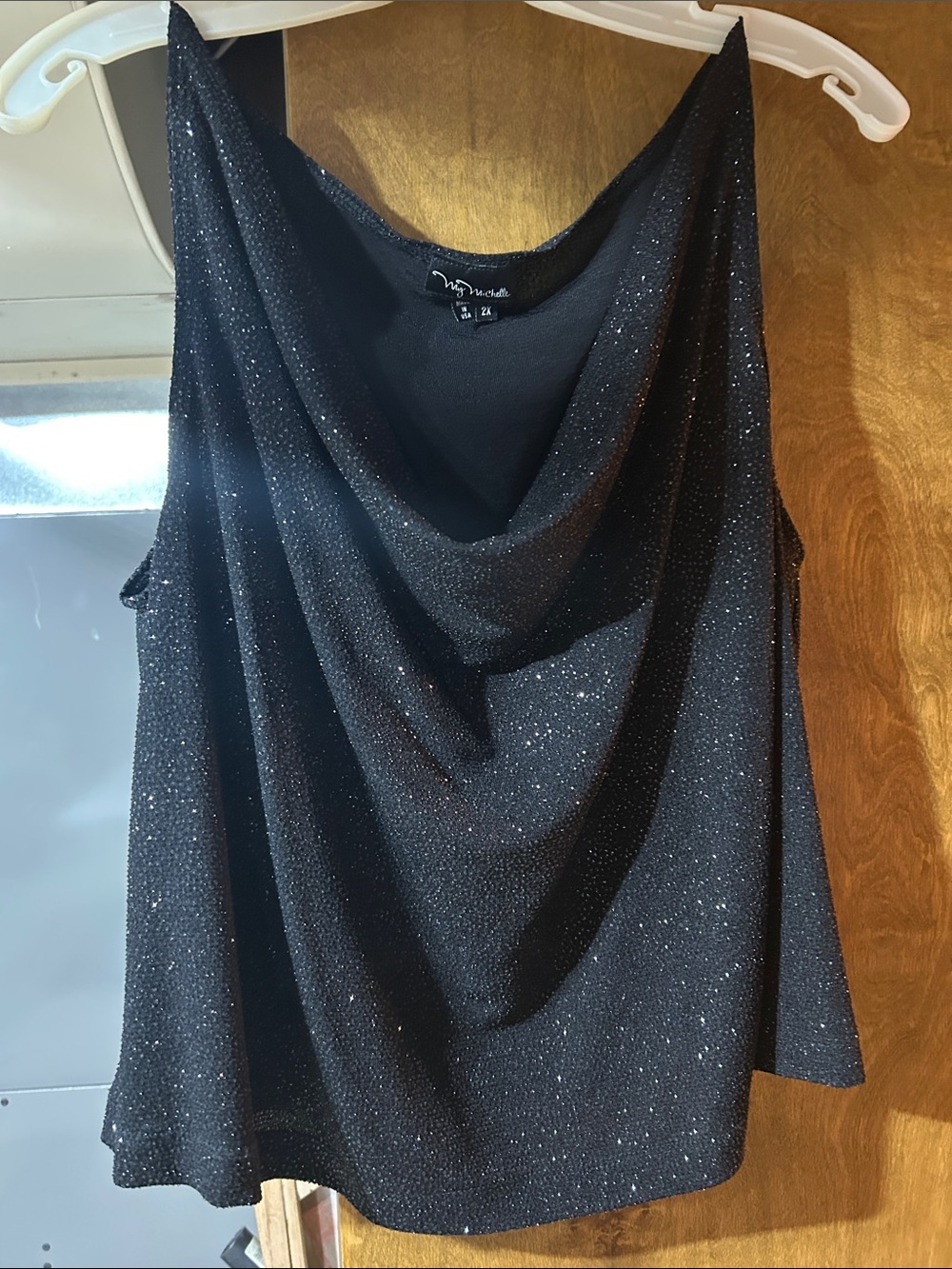 Worthington Black Sparkle Cowl-Neck Sleeveless Camisole/ party: Fits like XL